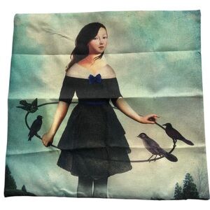 Soooky gothic girl crows birds Lolita pillowcase